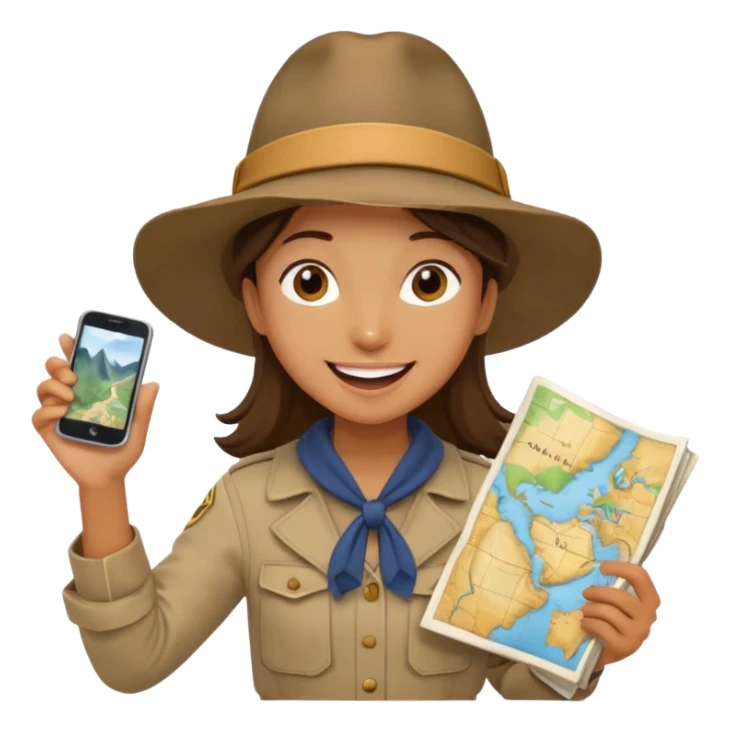 A curious explorer with wide hat, map in hand, and excited adventurous smile.
 sticker