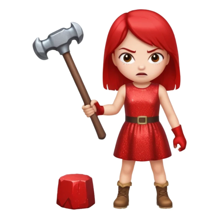 red glitter angry girl with a giant hammer sticker
