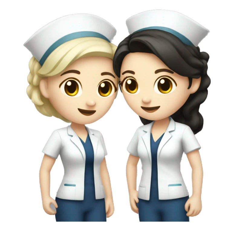 three female pale-skinned dark hair nurse friends sticker