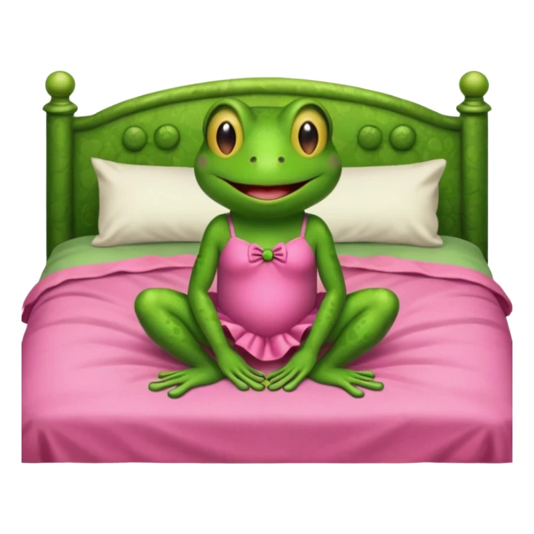 Frog in bed wearing a little pink dress sticker