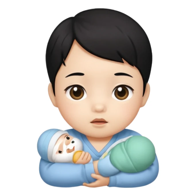 korean black hair baby infant sticker