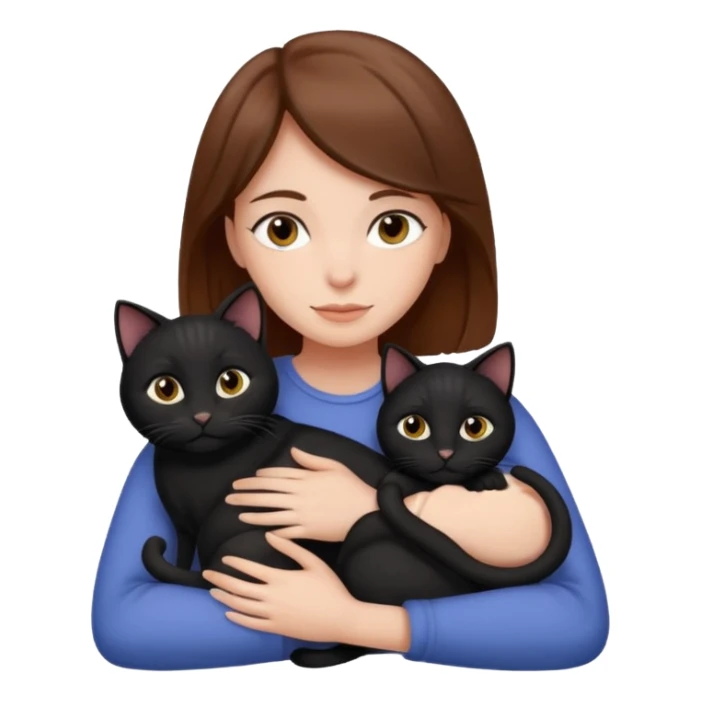 Brown hair girl cuddling 2 black cat sticker