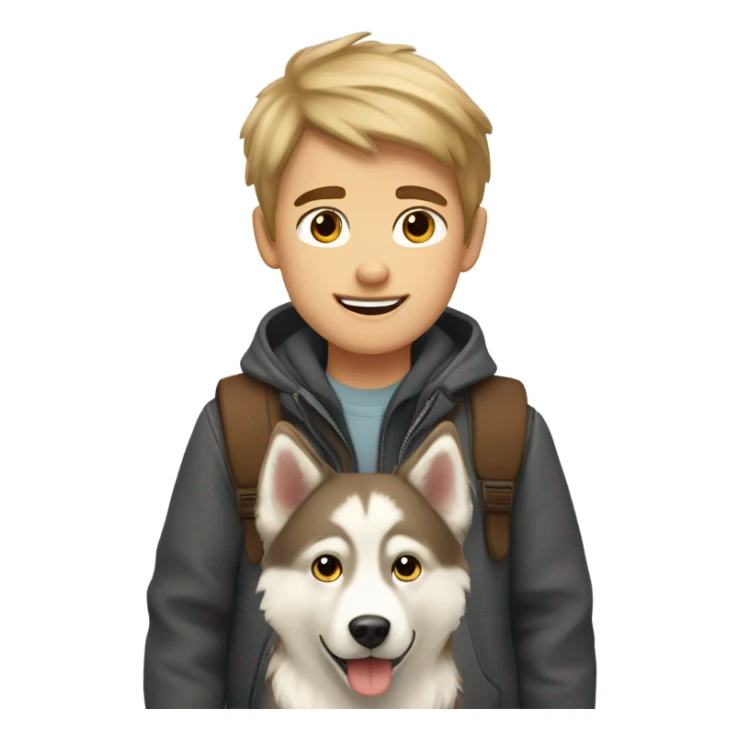 two boys , A brown and a blond with a sibérian Husky  sticker