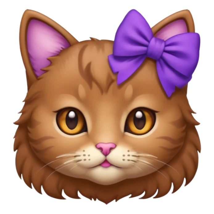 Brown kitty with a one purple bow on the side of her ear sticker