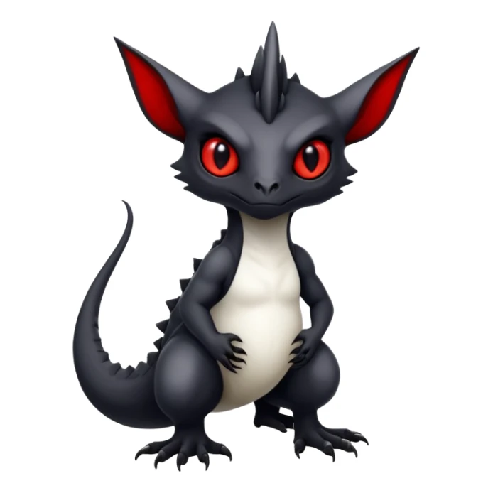 a white exotic edgy vernid-fionbri-creature, with black belly and red eyes, full body sticker