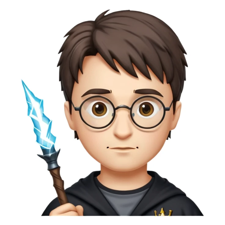 Harry Potter with glasses, lightning scar, and wand sticker