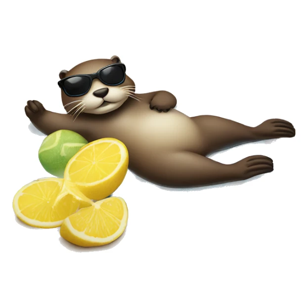 Otter lying on his back on a beach towel with a parasol beside him, sunglasses and lemonade in his hand. sticker