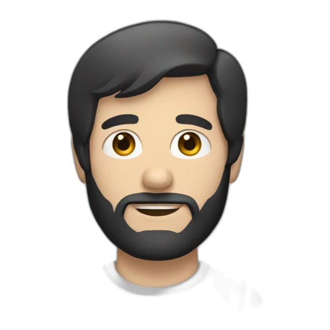 white man with short black hair and a beard sticker
