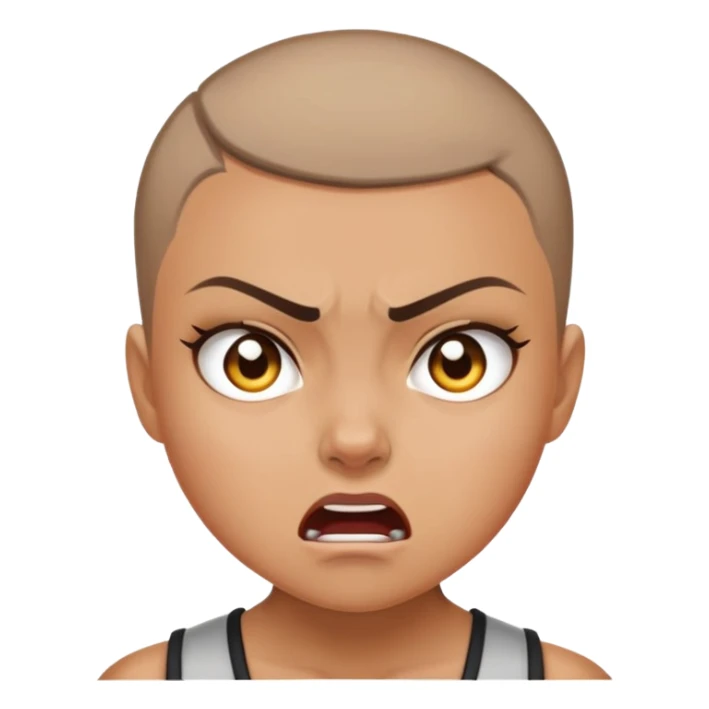 Girl showing anger, tan skin tone, buzzcut sticker
