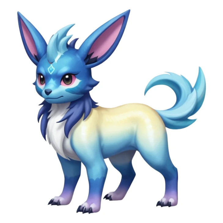 Shiny Sunny furry scaly painted Asian pastel-gradient Absol-Cobalion-Glaceon-Suicune-Amaura-fusion sticker