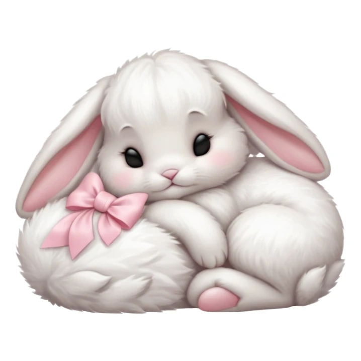 White baby bunny with light pink bows on ears sleeping sticker