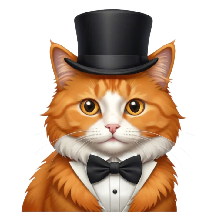 Orange fluffy cat in a top hat and a bow tie  sticker
