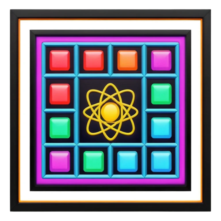 Generate 8 unique emoji-style icons representing chemical element tiles, atomic symbols, colorful science grid blocks, and laboratory chemistry themes. sticker