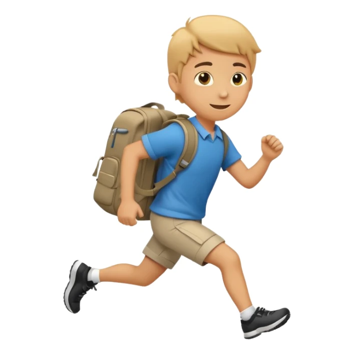 An emoji of a running schoolboy with a backpack, in a simplified, vector-like style similar to common emojis. Focus on clear silhouette and dynamic pose. sticker