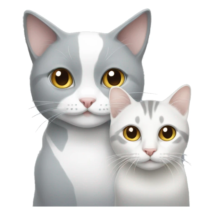 grey and white cat with a white and grey cat sticker