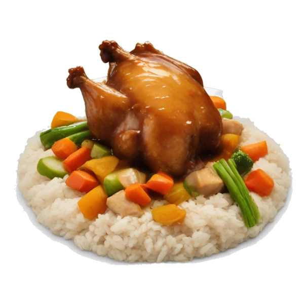 chicken in brown sauce over rice with veggies sticker