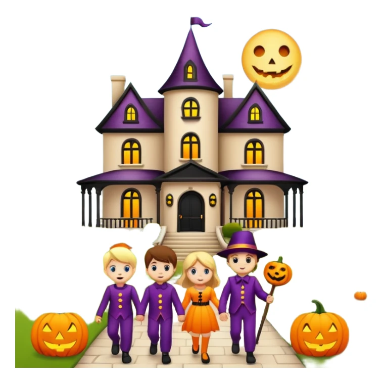 Kids trick or treating at a mansion sticker