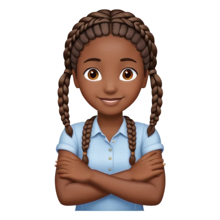 darkskin girl with braids, arms crossed with hands on next, smiling wide sticker