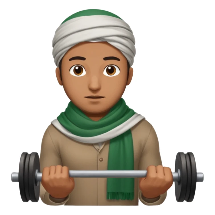 brown muslim man pushing weight wearing palestinian scarf sticker