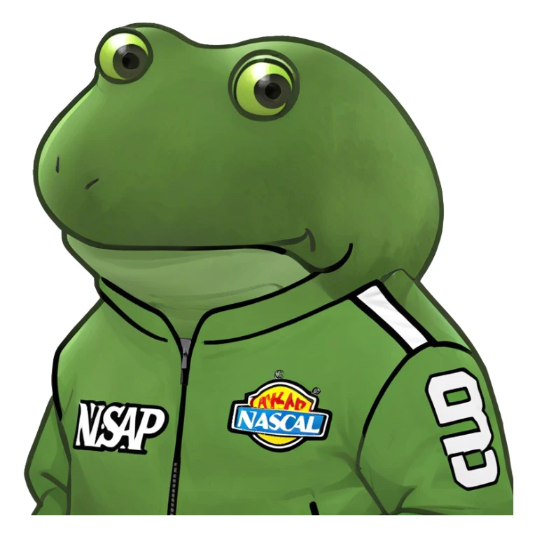 wearing a neon green nascar jacket that says "pump" sticker
