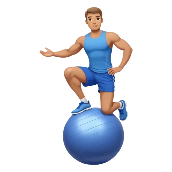fit man with blue shorts stability ball balance sticker