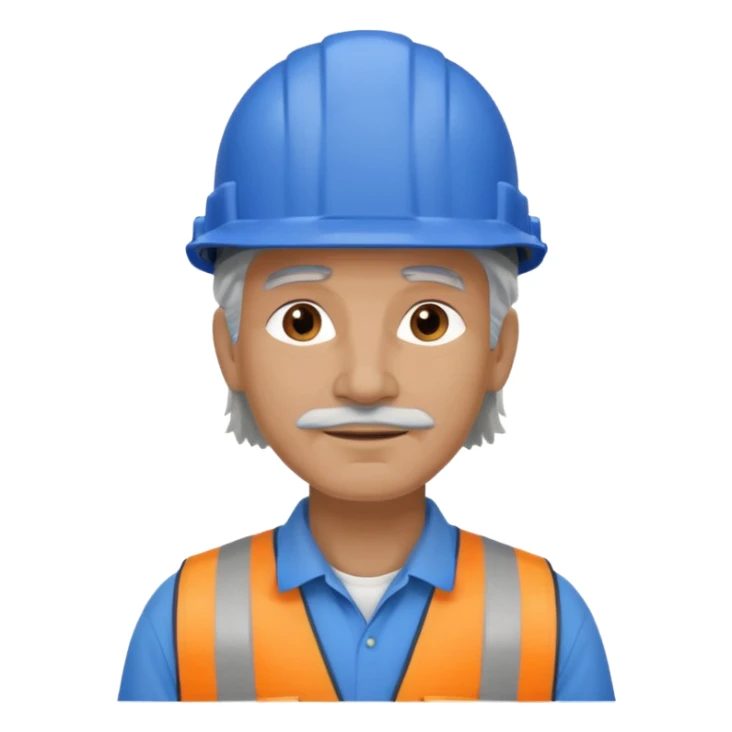 blue helmet old, long hair construction worker with earrings man sticker