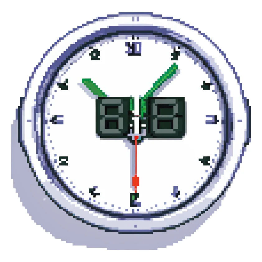 The word 'Acuity' rendered in a digital clock font, but with scrambled, jumbled letters and a background of error pop-ups, representing a scheduling software failure. sticker