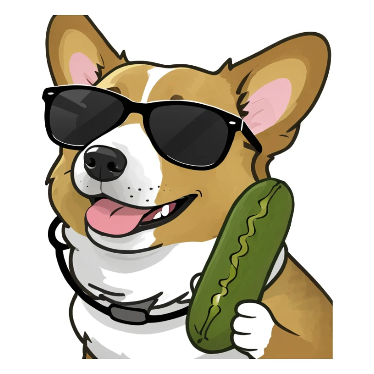 Corgi eating a pickle and wearing sunglasses  sticker