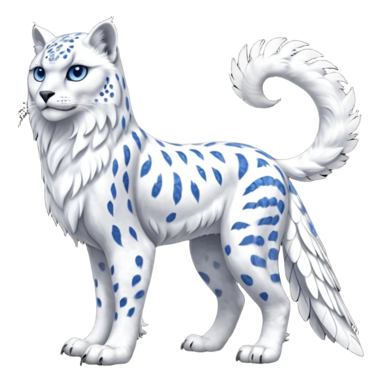 Realistic wild natural elegant pretty beautiful handsome shiny colorful furry 4-legged digitigrade snow-leopard-snowy-owl-gryphon-griffin-albino-lion-fusion-hybrid-fursona-furry-animal-creature, full body, hyper-realism, long tufted tail sticker