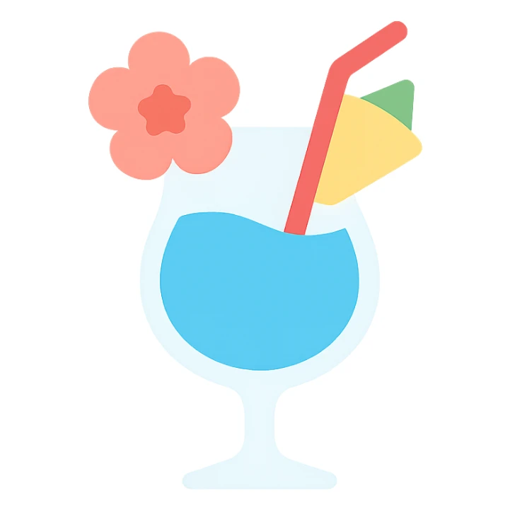 blue tropical cocktail with hibiscus and pineapple garnishes sticker