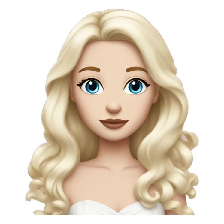 White bride with long light blonde hair and blue eyes with light pink peonies in hair white skin light pink lips sticker