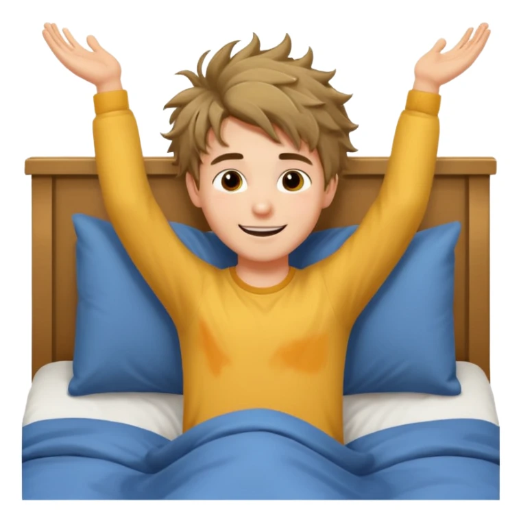 emoji- of a cute stretching boy waking up in bed sticker