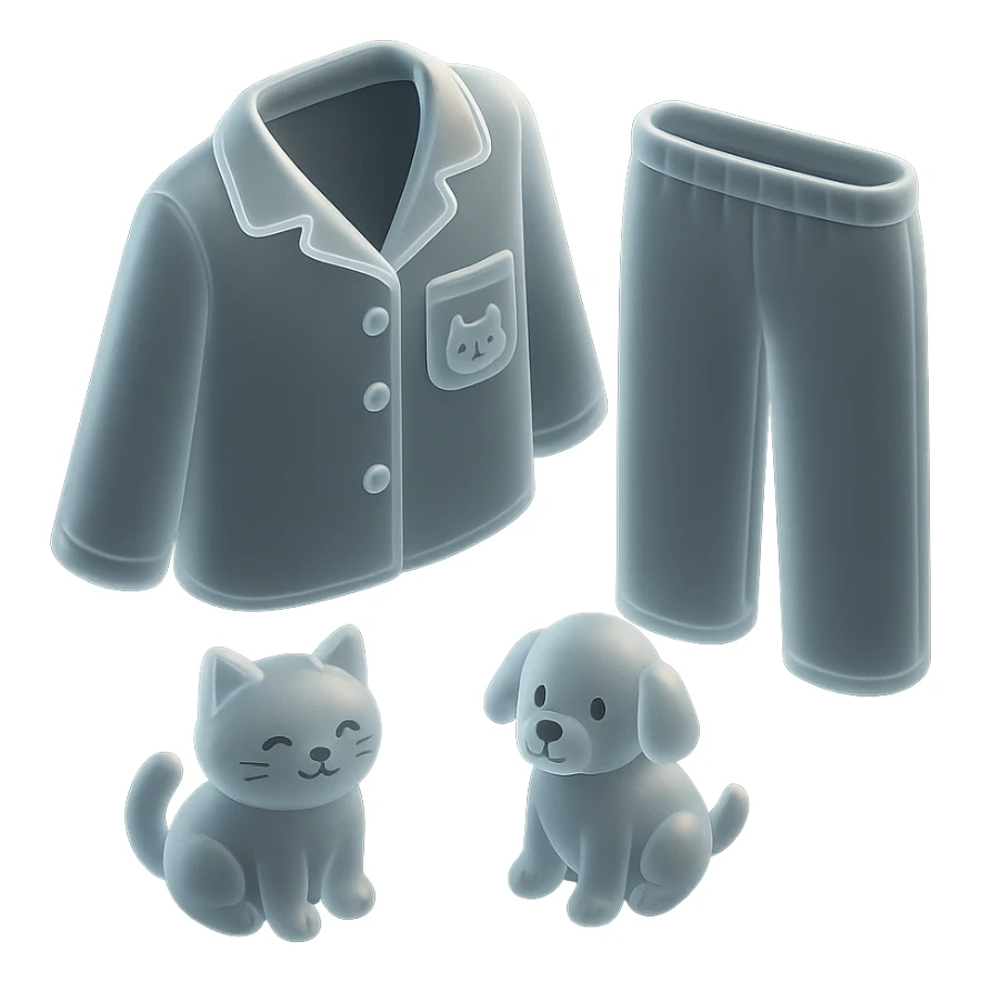 A cozy pajama set with a cat and a dog sticker