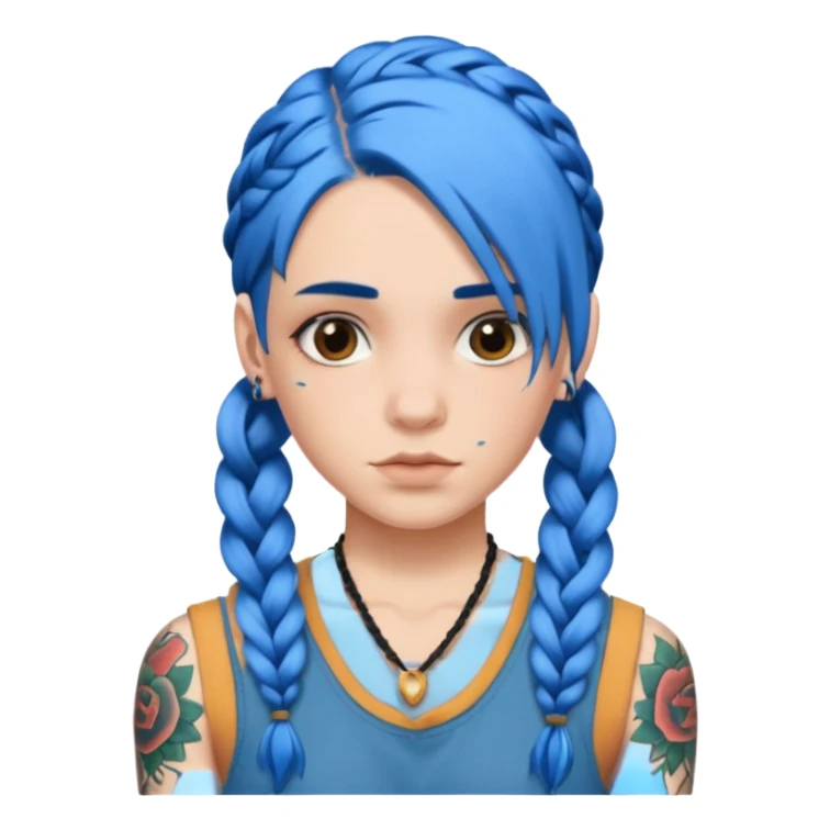 blue hair with braids and tattoos sticker