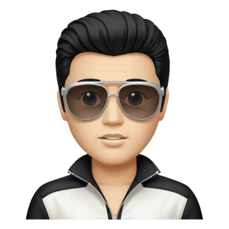 A boy with an Elvis Presley mask with sunglasses (with total black lenses)dressed as Elvis Presley (white dress) sticker