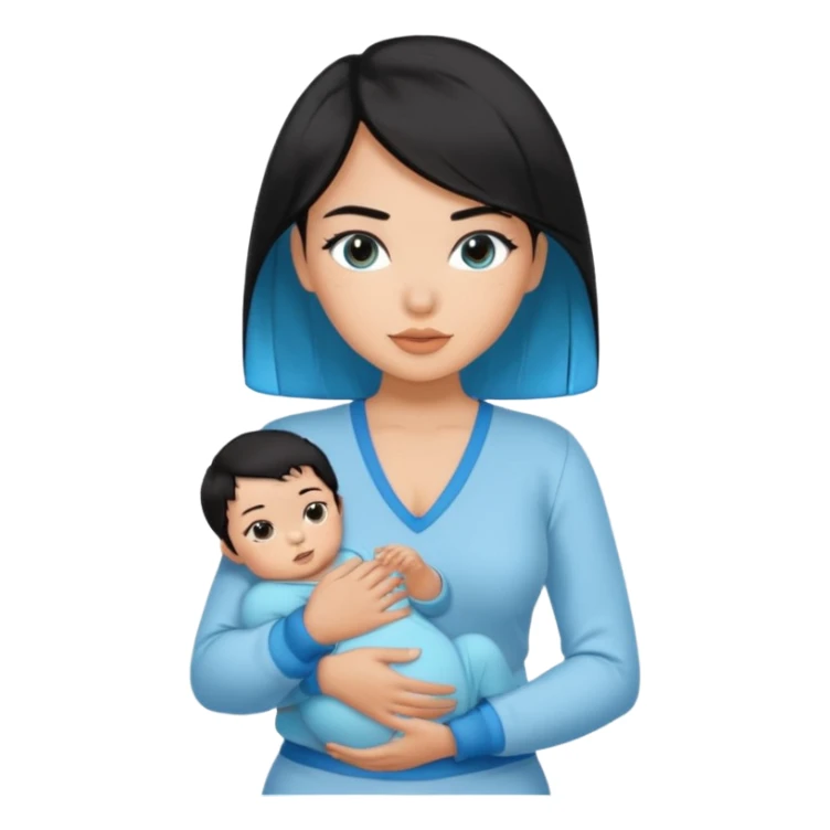 Black haired with baby blue ends, tan skin, and sexy outfit sticker