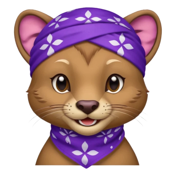 
Fossa animal in a purple bandana with white patterns on the forehead smiley sticker