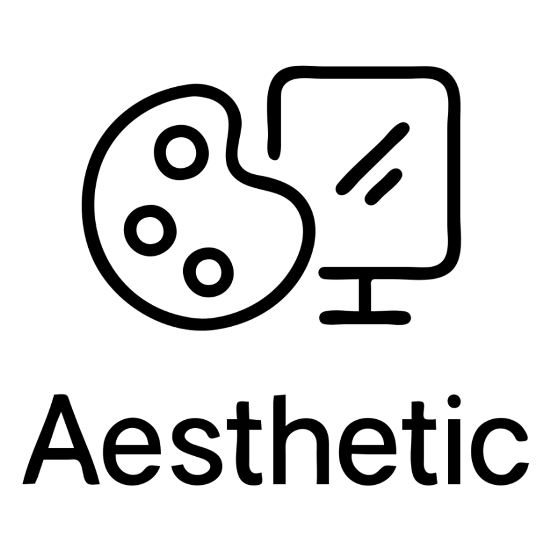 the word 'Aesthetic' in a clean, modern icon style, minimal lines, balanced composition sticker