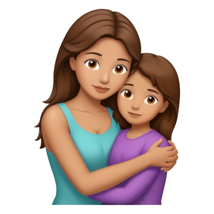 Hispanic mother and daughter brown hair hugging sticker