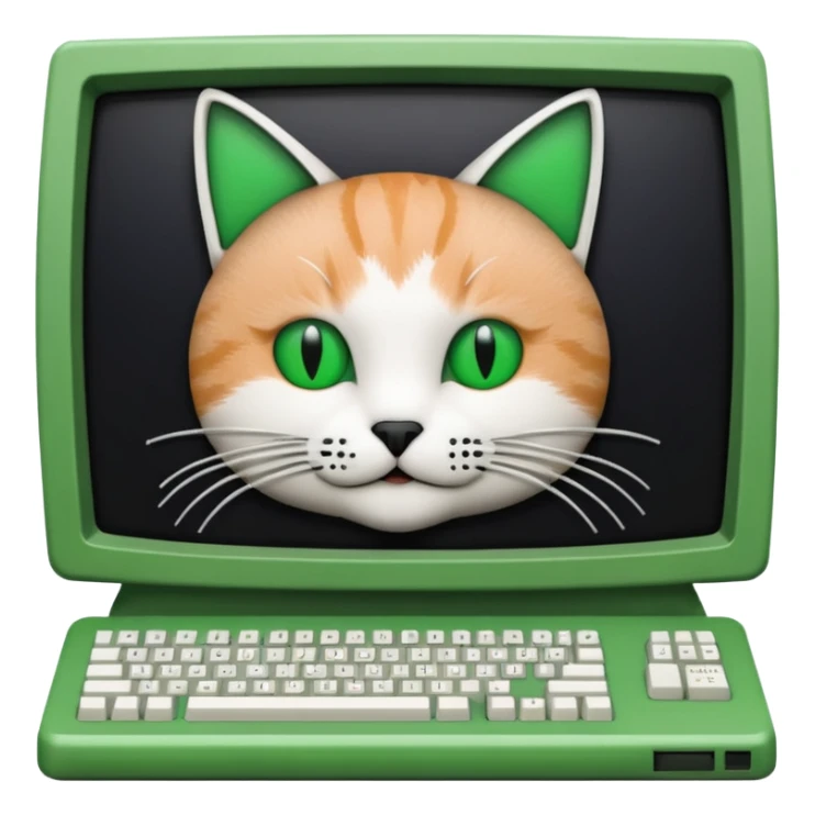 mac os icon code computer retro terminal, black, green white, cat draw with ASCII code inside the terminal sticker