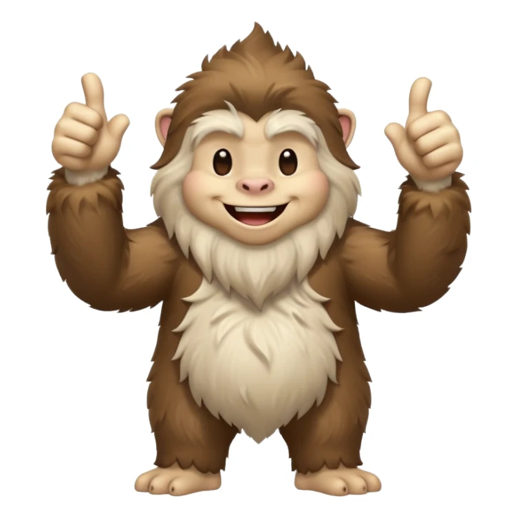 yeti, full body, full fur, thumbs up, smiling, winking sticker