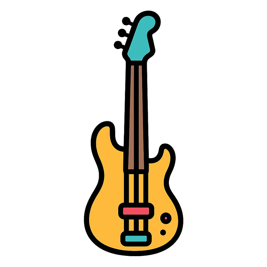 electric bass guitar icon with color and black outlines sticker