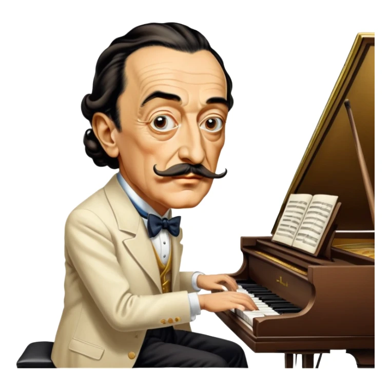 Salvador Dali with his iconic mustache playing a piano sticker