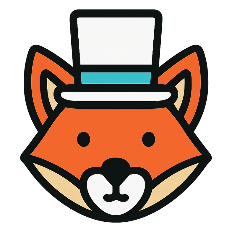 fox wearing a white top hat, lineal color icon style sticker