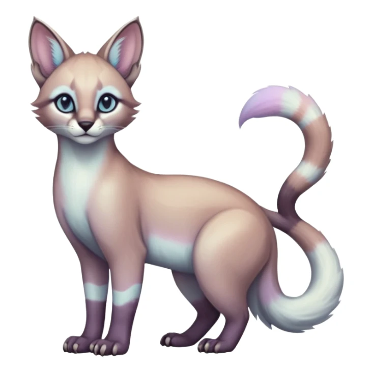 iridescent pastel white divine exotic cute cool beautiful shiny beautiful fantasy-caracal-civet-genet-sergal-vernid-Cacomistle-oncilla-animal-Fakémon-hybrid-fursona (full body) sticker