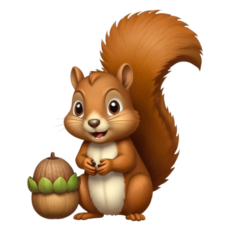Squirrel with drool coming from mouth, hungry face, eyes fixed on acorn sticker