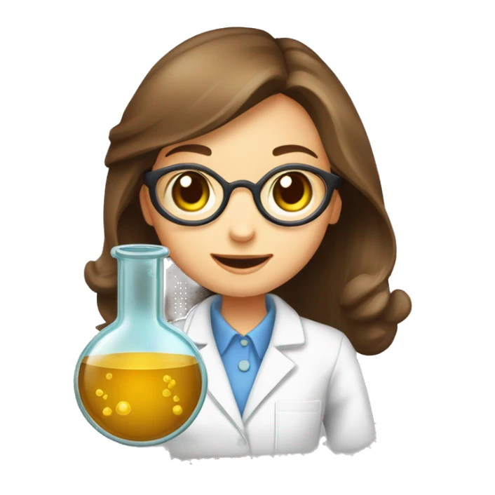 Cute Chemist Lab girl long brown hair chemistry analysis experiment holding flask sticker