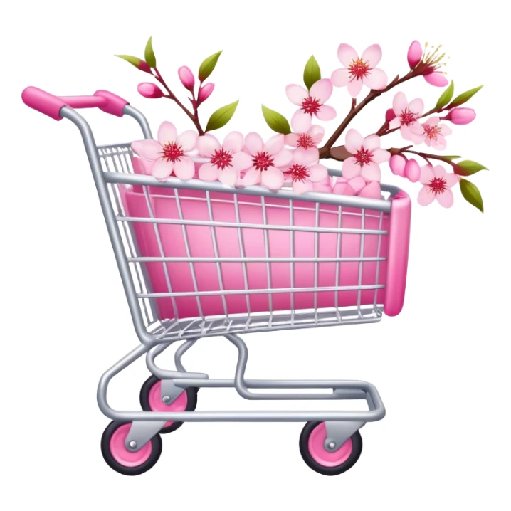 White shopping cart wrapped with pink cherry blossoms sticker