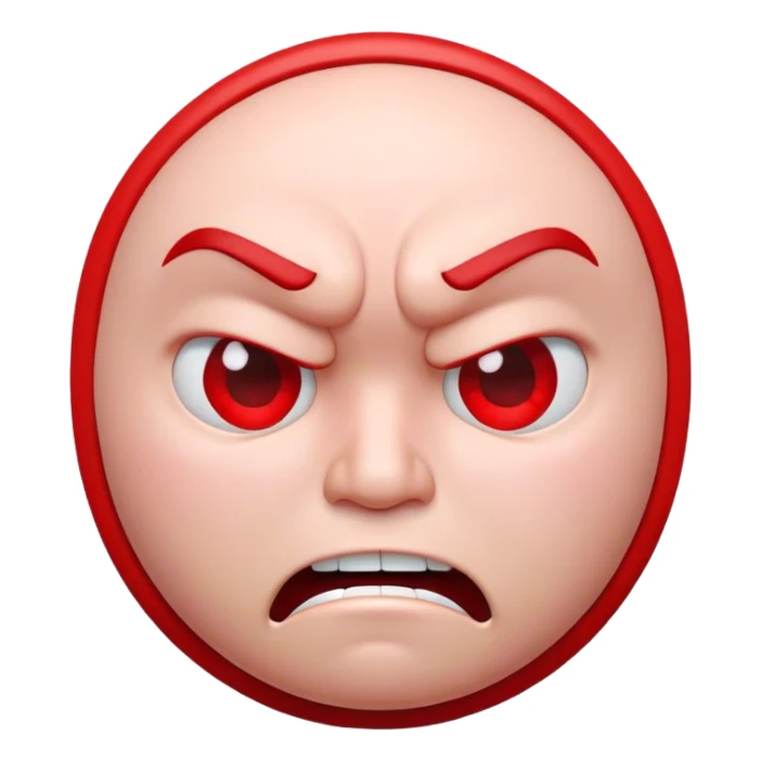 3d single circle face, upset and angry to somebody else. red color sticker