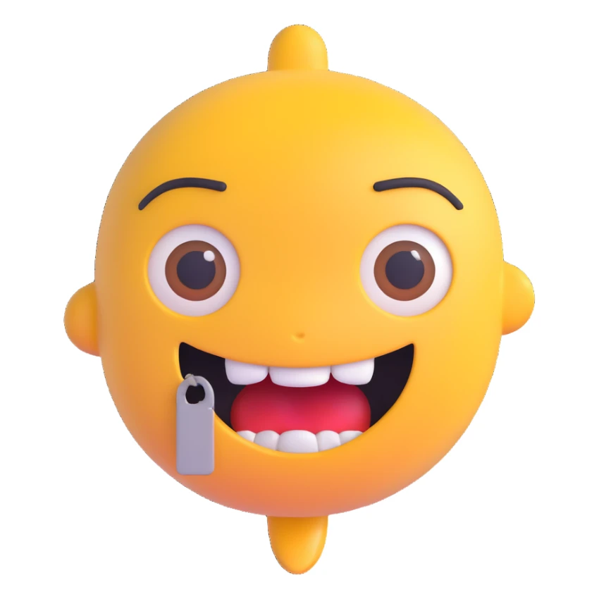 zipper mouth emoji, slightly worried expression, simple, clear sticker